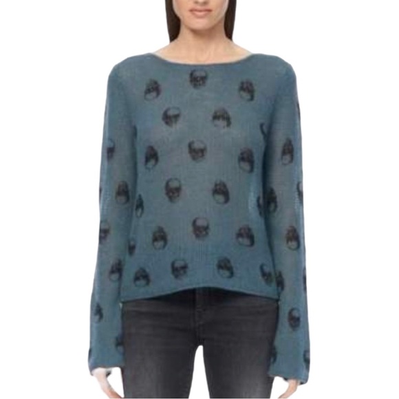 Skull Cashmere Sweaters - Skull Cashmere | Teal/Black Crew Neck 100% Cashmere Sweater Sz M